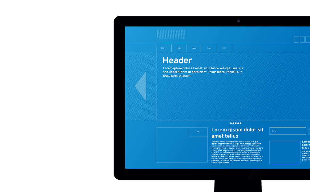 Mockup of a website wireframe on a Mac screen that reveals lines of code on mouse hover