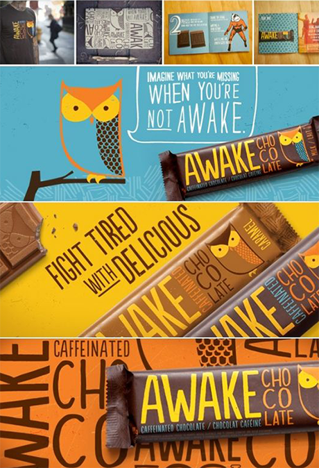 Professional package design for 'Awake' chocolate bars designed by Tether Design Studio